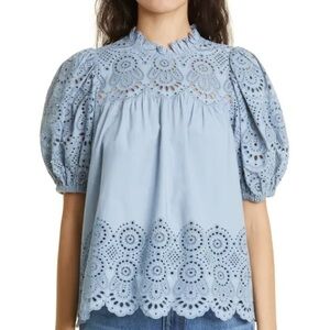 Mischa Cotton Eyelet Detail Top In Celestine